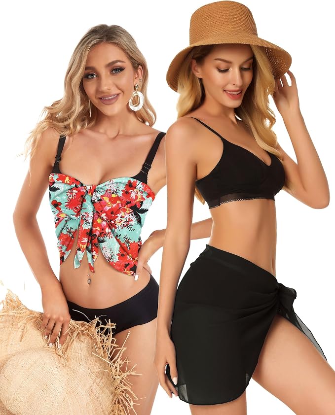 CHICGAL 2 Pieces Women Beach Sarong Bathing Suit Wrap Skirt Sheer Bikini - Image 4