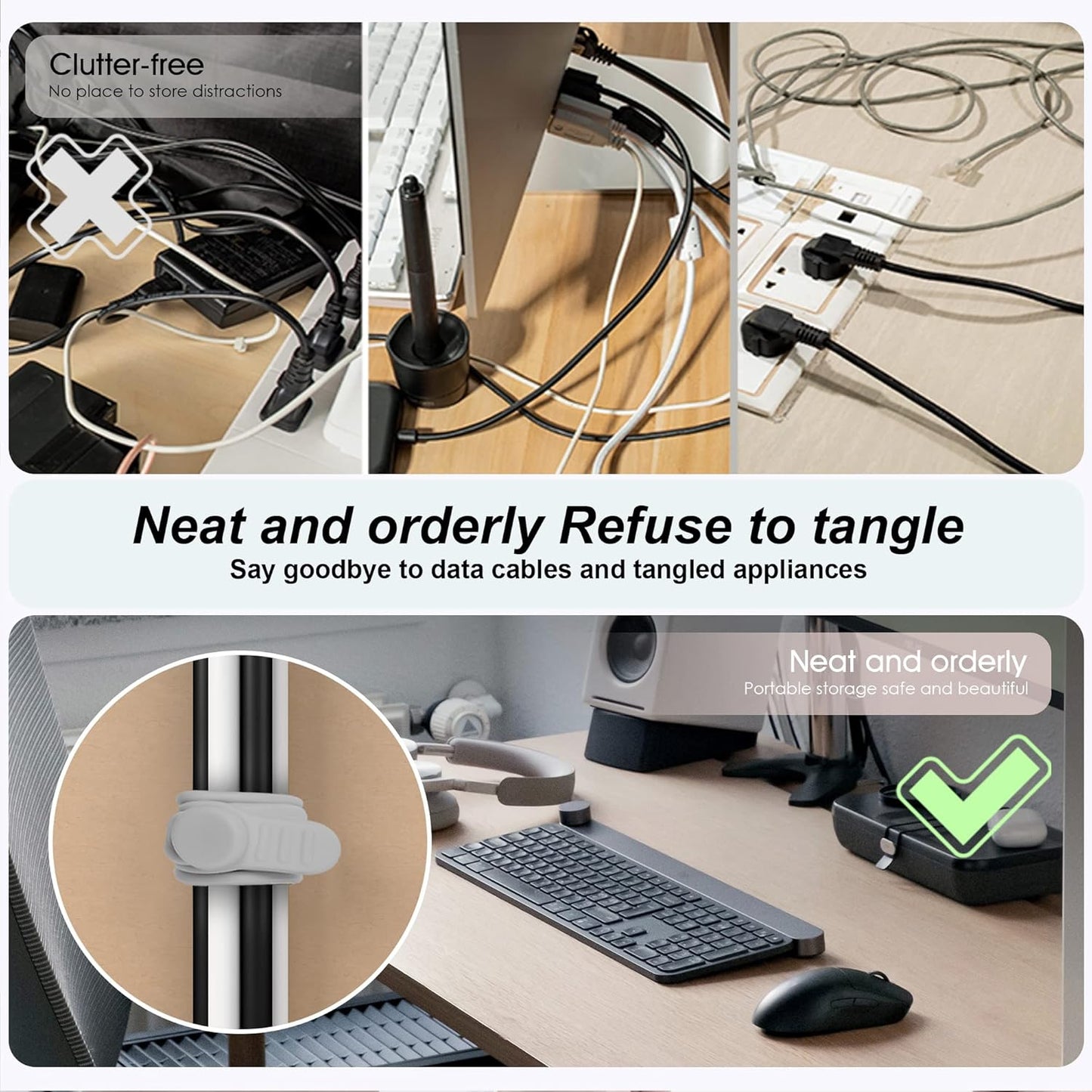 Nearockle Silicone Cable Ties Cord Organizer for Cable Management, 16PCS 4.2" and 7.1" Reusable Cable Organizer Electronic Accessories for Home, Office, Kitchen, School, Travel (Grey)
