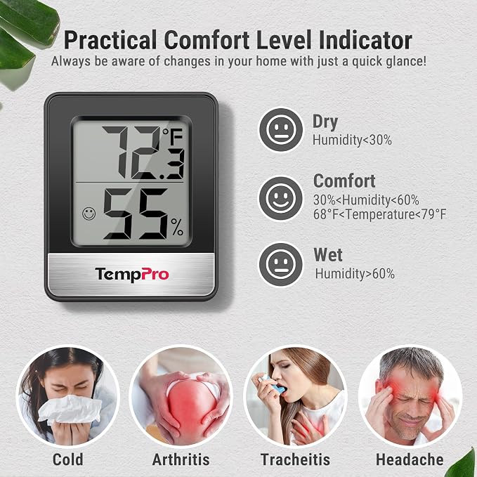 TempPro TP49 4 Pieces Digital Hygrometer Indoor Thermometer Humidity Meter Mini - Image 3