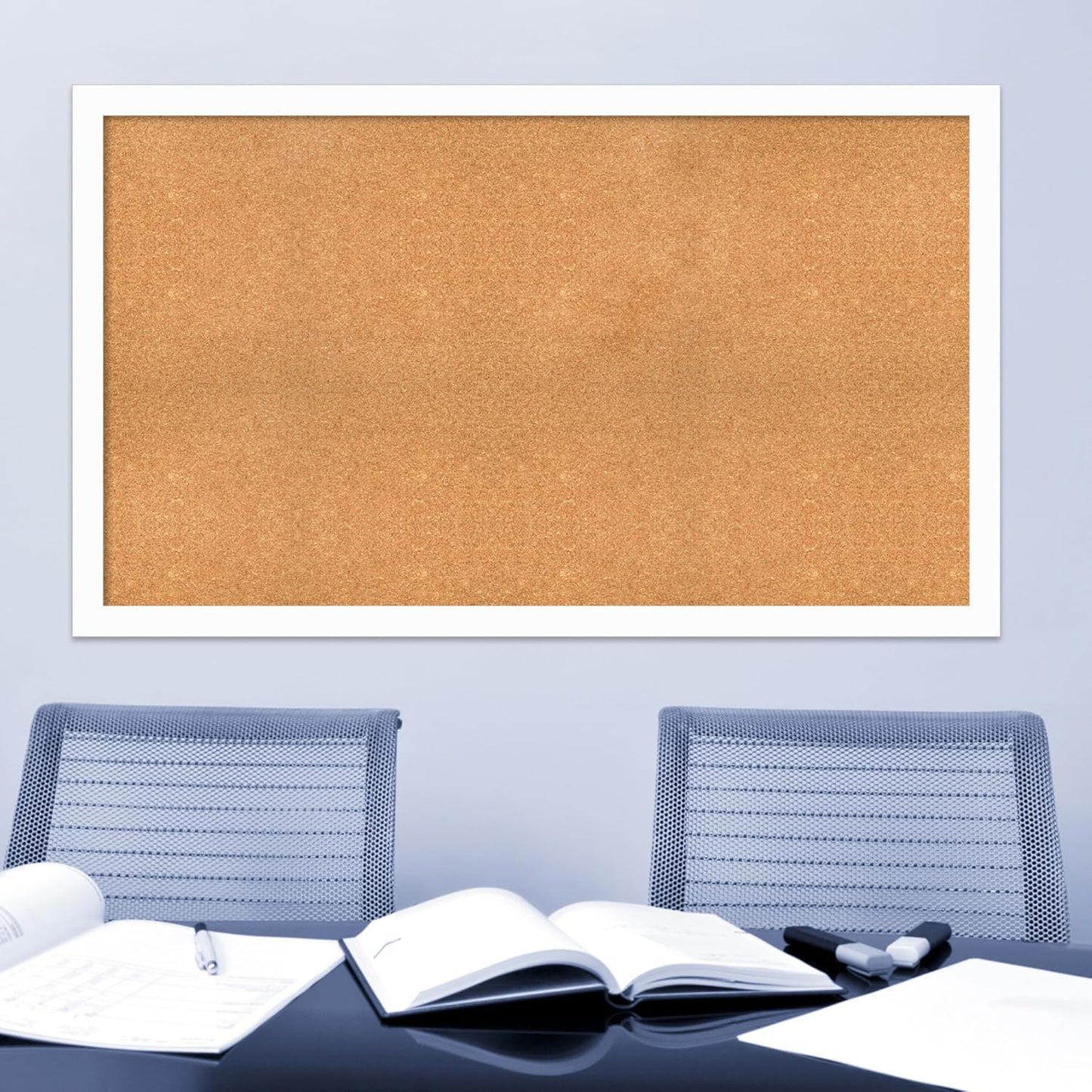 Amanti Art Natural Cork Board for Wall, 35x59 Vision Board with White Frame, Oversize Corkboard Office Decor for Home Organization, Casual Corkboard Pinboard to Display Items for Home Organization in