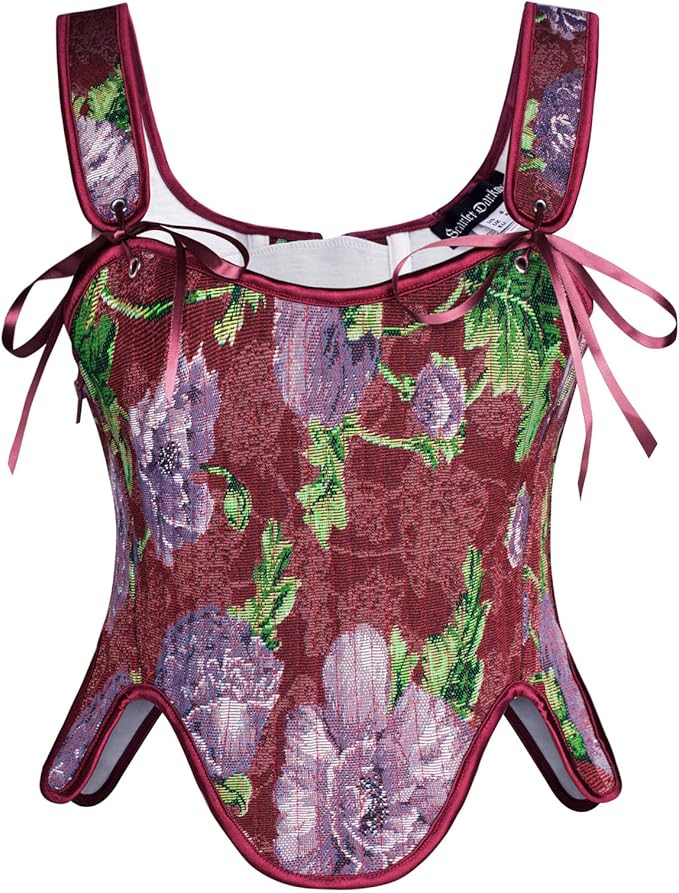 SCARLET DARKNESS Bustier Tops for Women Renaissance Floral Lace Up Bodyshaper by SCARLETDARKNESS