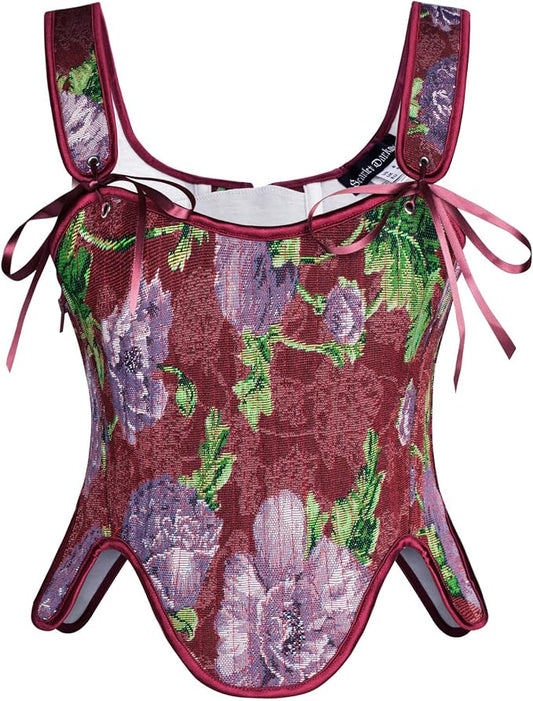 SCARLET DARKNESS Bustier Tops for Women Renaissance Floral Lace Up Bodyshaper by SCARLETDARKNESS