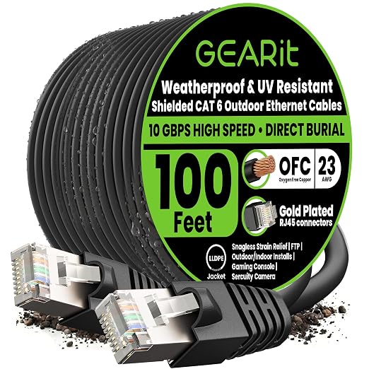 GEARit Cat6 Outdoor Ethernet Cable 23AWG Pure Copper, Waterproof, Direct Burial by GEARit