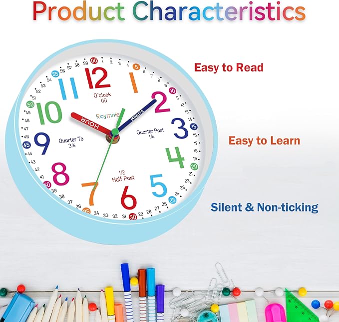 Roymnie Wall Clock 8 Inch for Kids Learning to Tell Time Easily Non Ticking - Image 6