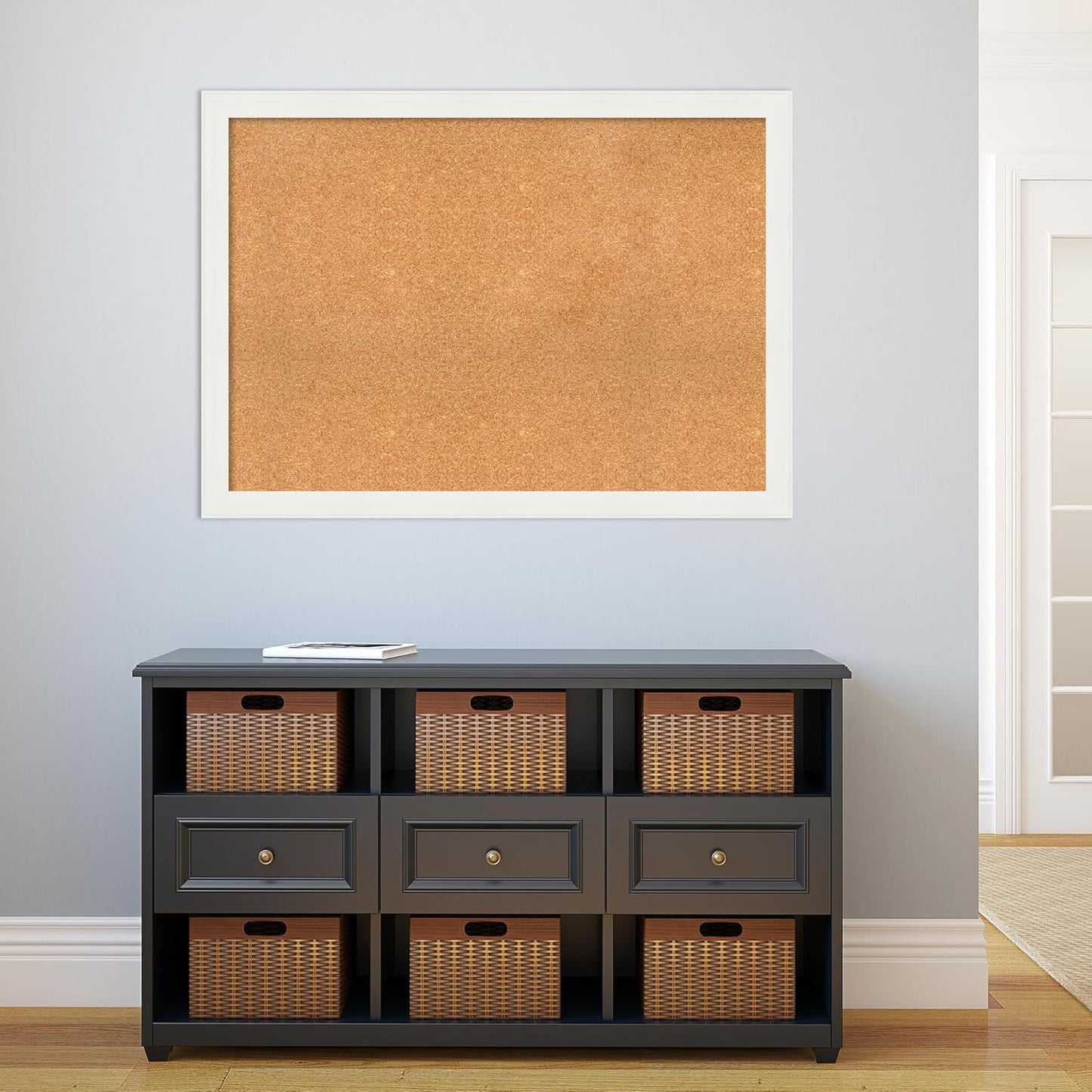 Amanti Art Natural Cork Board for Wall, 31x43 Vision Board with White Frame, X-Large Corkboard Office Decor for Home Organization, Casual Corkboard Pinboard to Display Items for Home Organization in