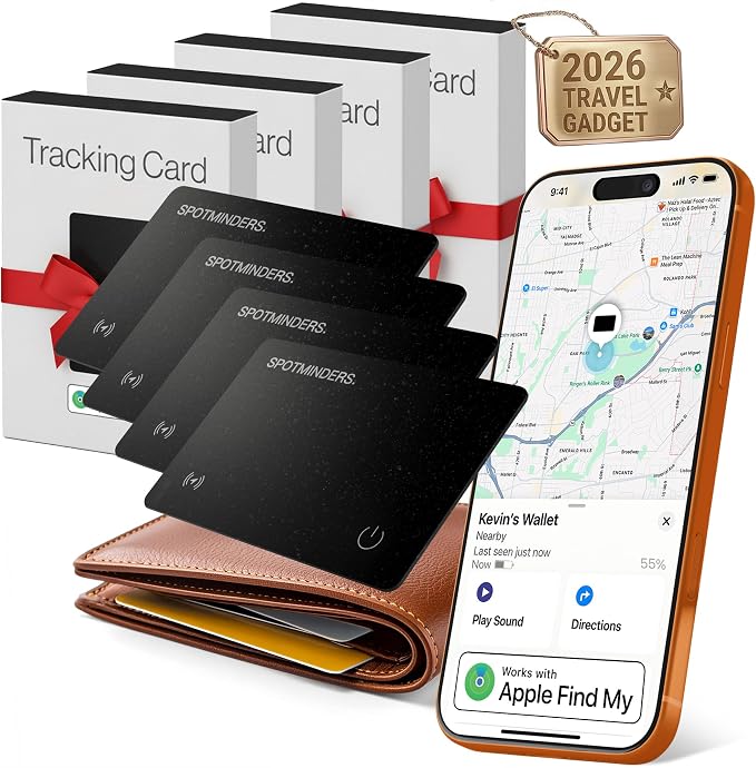 SPOTMINDERS Apple MFI Certified Wallet Tracking Card Black 4-Pack by Spotminders