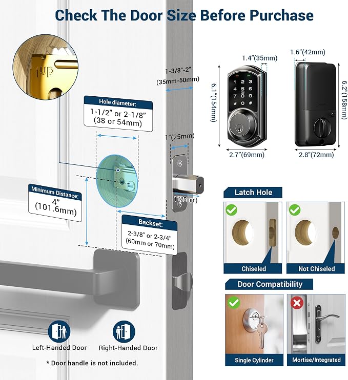 Veise VE06 Smart Deadbolt with App Control, Keyless Entry Smart Lock - Image 6