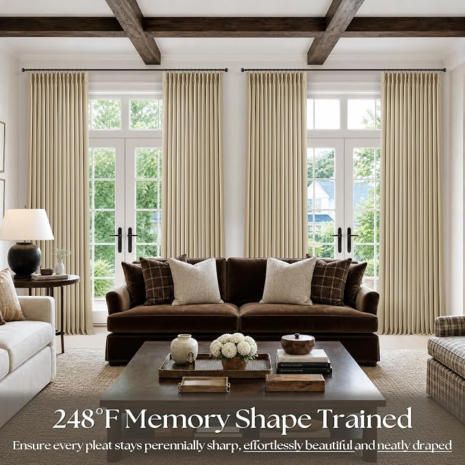 Extra Long 112 Inch Pinch Pleated Living Room Curtains 4 Panels Set, Oatmeal - Image 7