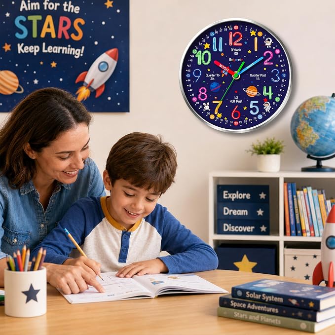 Roymnie Wall Clock Learning to Tell Time Easily Non Ticking Battery Operated - Image 4
