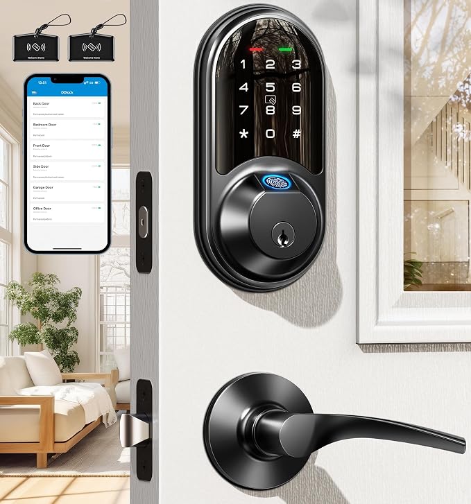 Veise RZ07B Smart Locks for Front Door, 2 Lever Handles, Fingerprint Keyless by Veise