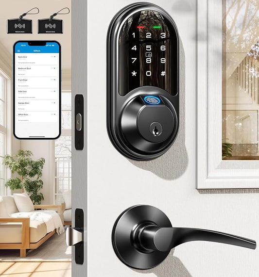 Veise RZ07B Smart Locks for Front Door, 2 Lever Handles, Fingerprint Keyless by Veise