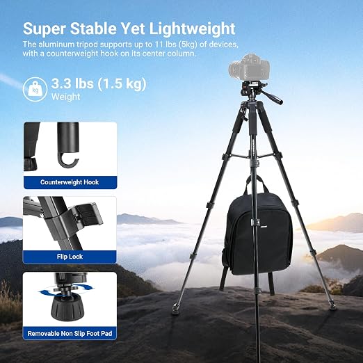 NEEWER Basics Camera Tripod, Professional Aluminum Lightweight Portable Travel - Image 5
