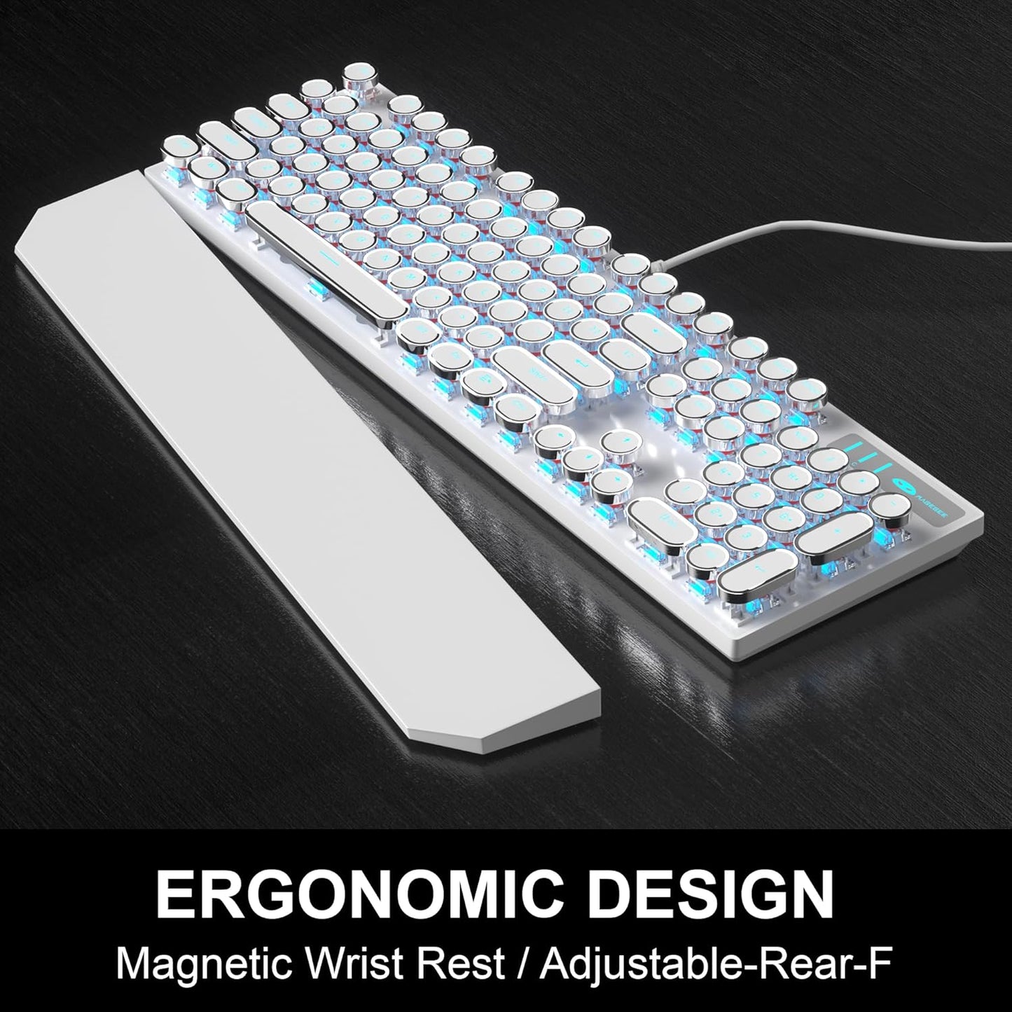 Retro Typewriter Keyboard and Mouse Combo, Cute White Keyboard with Linear Red Switches, Full Size Wired Mechanical Gaming Keyboard, Cool Light Up Keyboard and Mouse for Gaming,Work,Mac,PC,Windows
