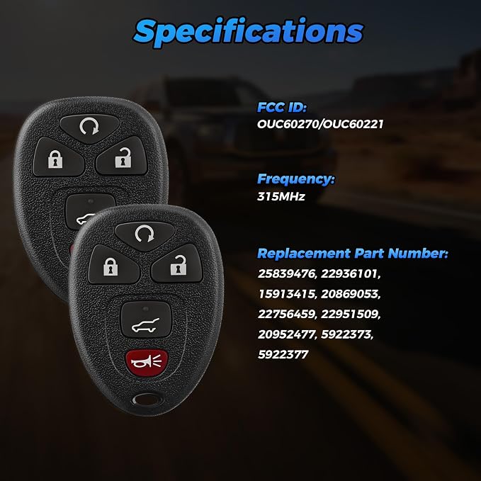 Key Fob 2Pcs OUC60270 OUC60221 22936101 Compatible - Image 4