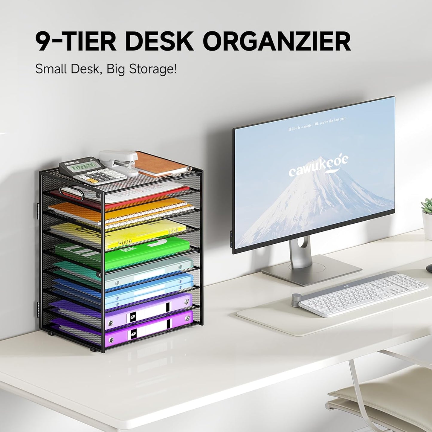 9 Tier Paper Organizer with Handle, Large Capacity Desk Organizer Mesh File Folder Letter Paper Tray Desktop Document Sorter for Classroom, School, and Office Accessories Organization- Black