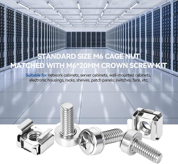 120-Pack 304 Stainless Steel-M6*20mm Rack Mount Screws and Cage Nuts - Image 5