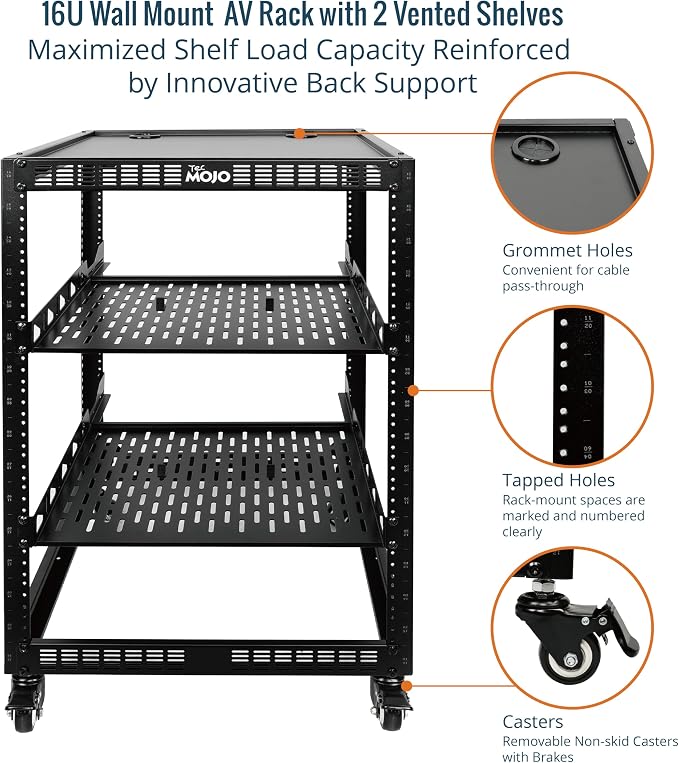 TECMOJO 16U Open Frame Network Rack - Image 4
