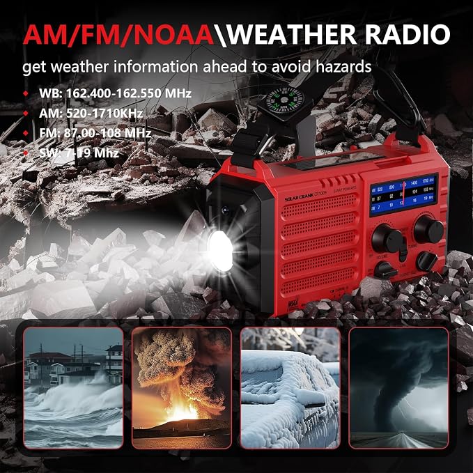 Emergency Solar Hand Crank Radio, AM/FM/SW NOAA Weather Alert Radio, Flashlight - Image 8