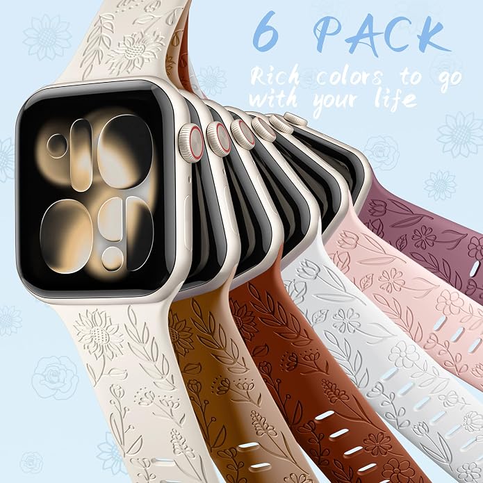 SNBLK 6 Pack Floral Engraved Bands Compatible - Image 8