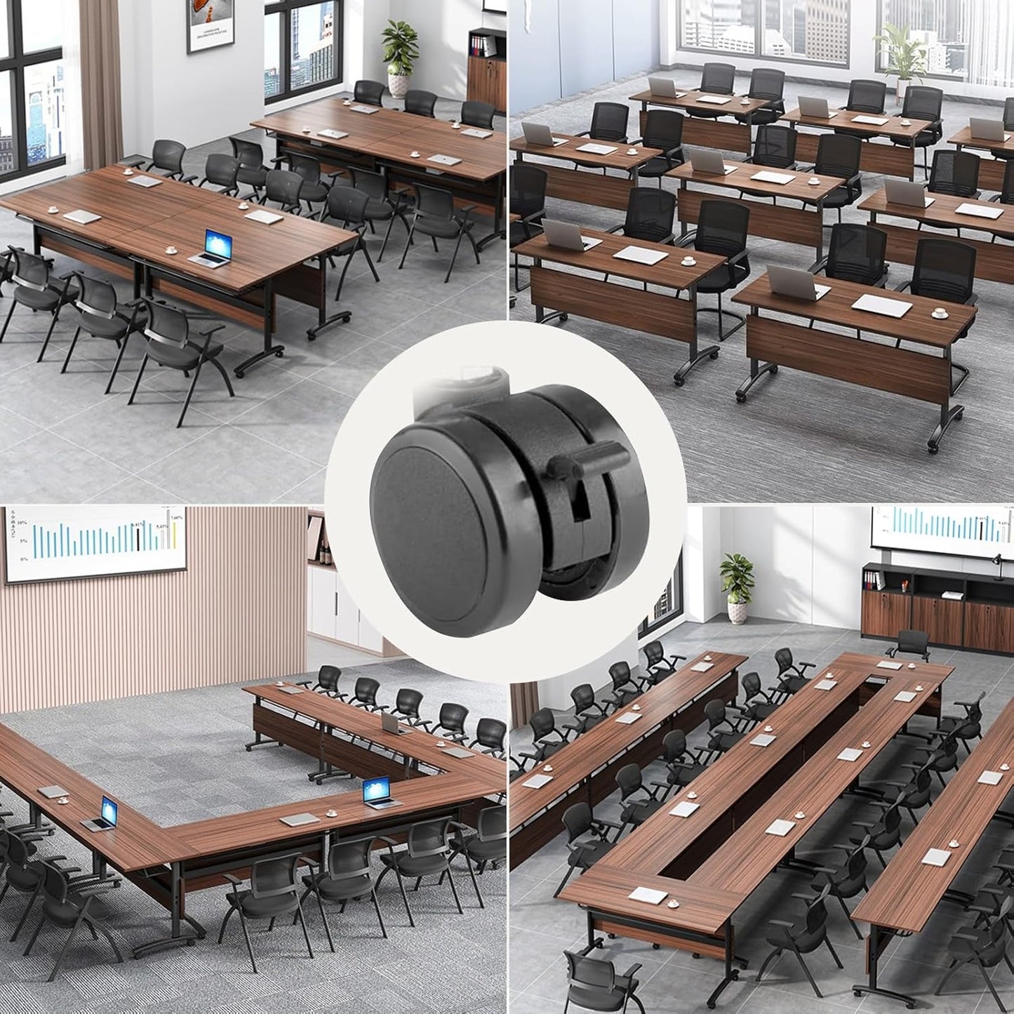 Conference Room Table with Silent Wheels, Mobile Folding Conference Table for 16 Person,Flip Top Office Training Tables with Walnuts Wood Tabletop, for School,Business Meeting Rooms (4 Pack 47in)