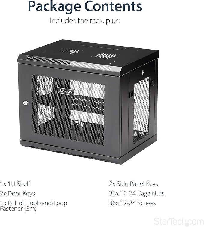 StarTech.com 2-Post 9U Wall Mount Network Cabinet w/ 1U Shelf, Ships Fully - Image 6