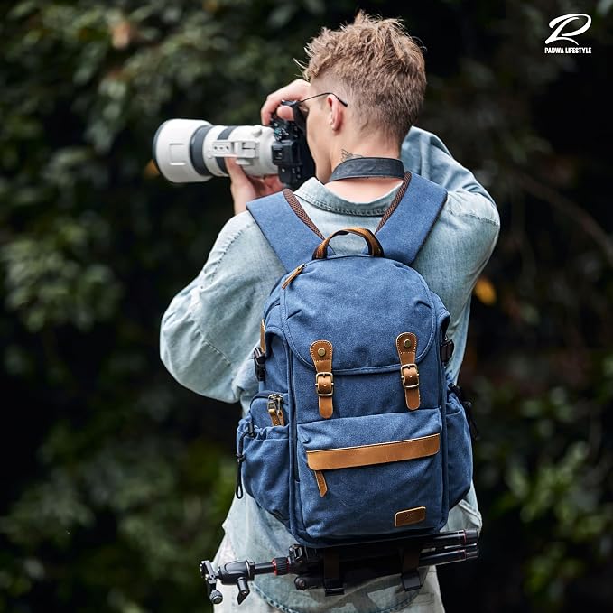 Padwa Lifestyle Blue Canvas Camera Backpack - Image 2