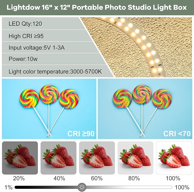 Lightdow 16"x12"x12" Photo Studio Light Box Photography - Image 4