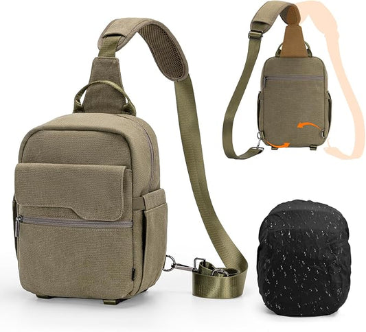 Cwatcun Camera Sling Bag Compact Large Camera Case, Waterproof Canvas Crossbody by FocusonCameraBag