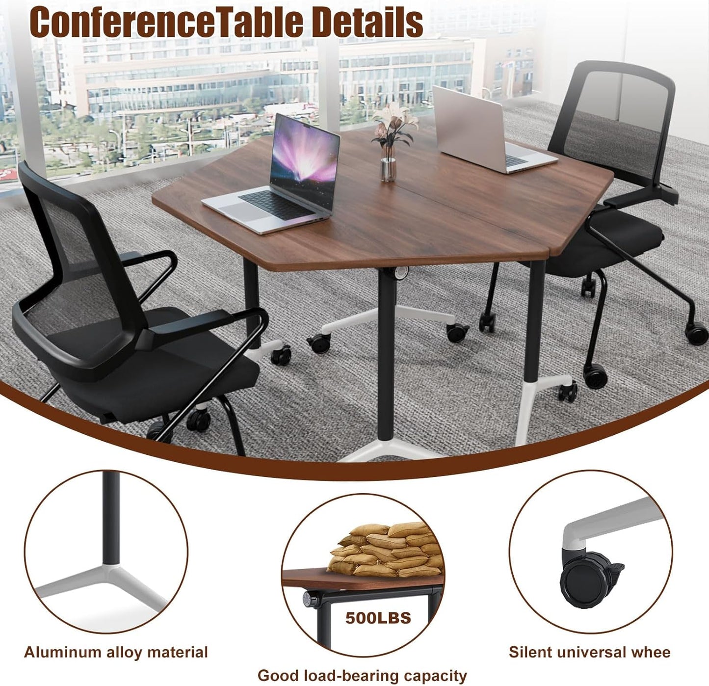 Conference Table, Folding Conference Desk Modern White, Seminar Table with Wheels, 2-10 People for Office, Meeting Break Room (8, 1915TXH, 47IN)