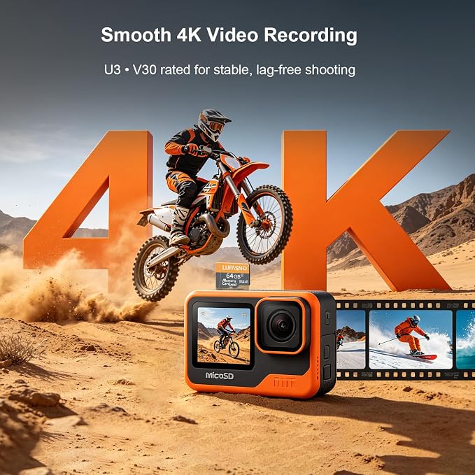 2-Pack 64GB Micro SD Card with Adapter, High Speed U3 C10 V30 SDXC Memory Card - Image 3