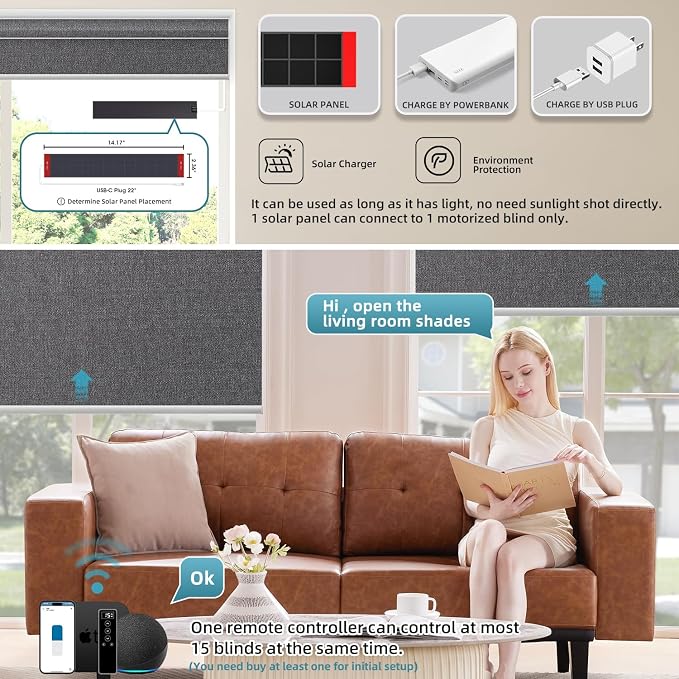 SmartWings Motorized 100% Blackout Shades Blinds, Custom Size, Cordless Window - Image 2