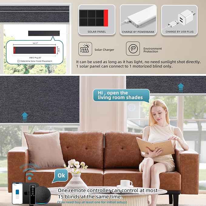 SmartWings Motorized 100% Blackout Shades Blinds, Custom Size, Cordless Window - Image 2
