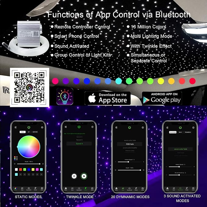 AKEPO Upgraded Twinkle+Music Effect+APP Control Fiber Optic Lights kit - Image 2