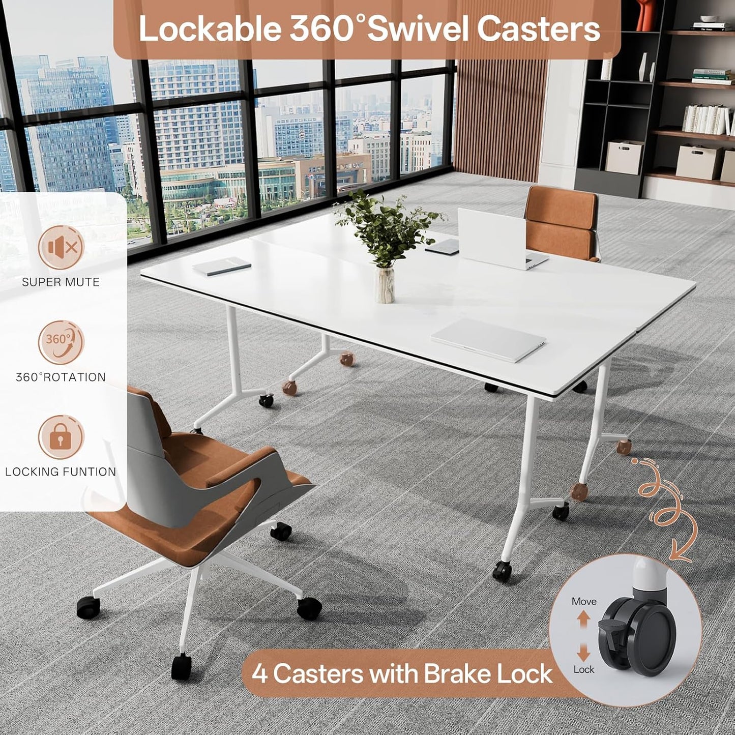 Conference Table, Folding Conference Tables for 2-20 People, Modern Conference Room Table with Wheels, Super Sturdy Large Rectangle Mobile Meeting Seminar Tables for Office (8PCS 47.2in)