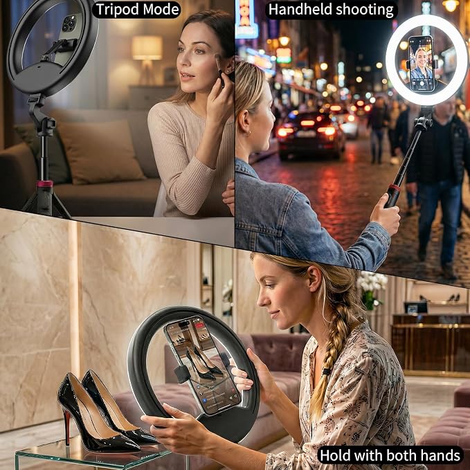 10''Selfie Ring Light with 64''Tripod Stand, Rechargeable Ring Light with Phone - Image 4