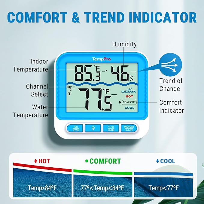 TempPro Waterproof Wireless Pool Thermometer Easy Read, Digital Pool - Image 7