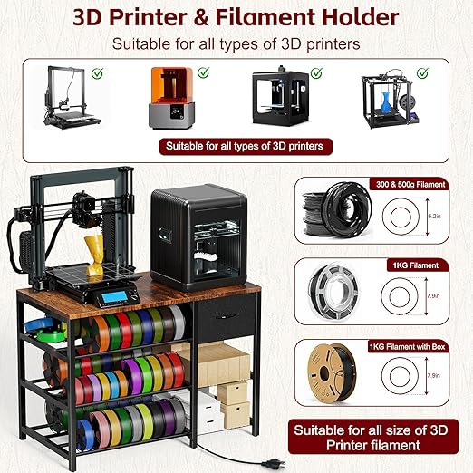 3D Printer Stand with Filament Storage Rack, 3D Printer Table with Power Outlet - Image 7