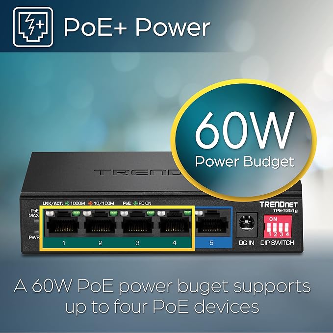 TRENDnet 5-Port Gigabit PoE+ Switch, NDAA + TAA Compliant, Camera DIP Switch - Image 5