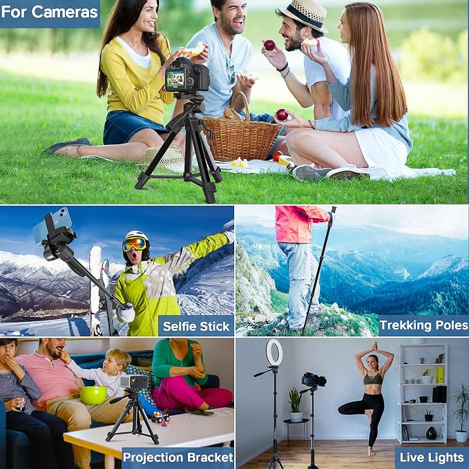 Camera Tripod 69 Inch, Patented 3-Way Swivel Portable Phone Tripod Professional - Image 3