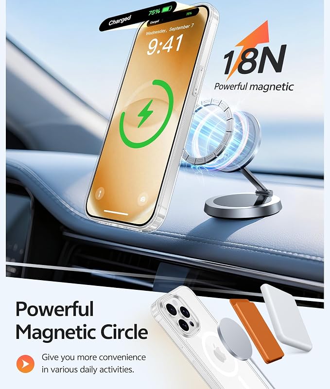 FNTCASE for iPhone 13 Pro Case: Anti Yellowing Transparent Clear Magnetic Phone - Image 3