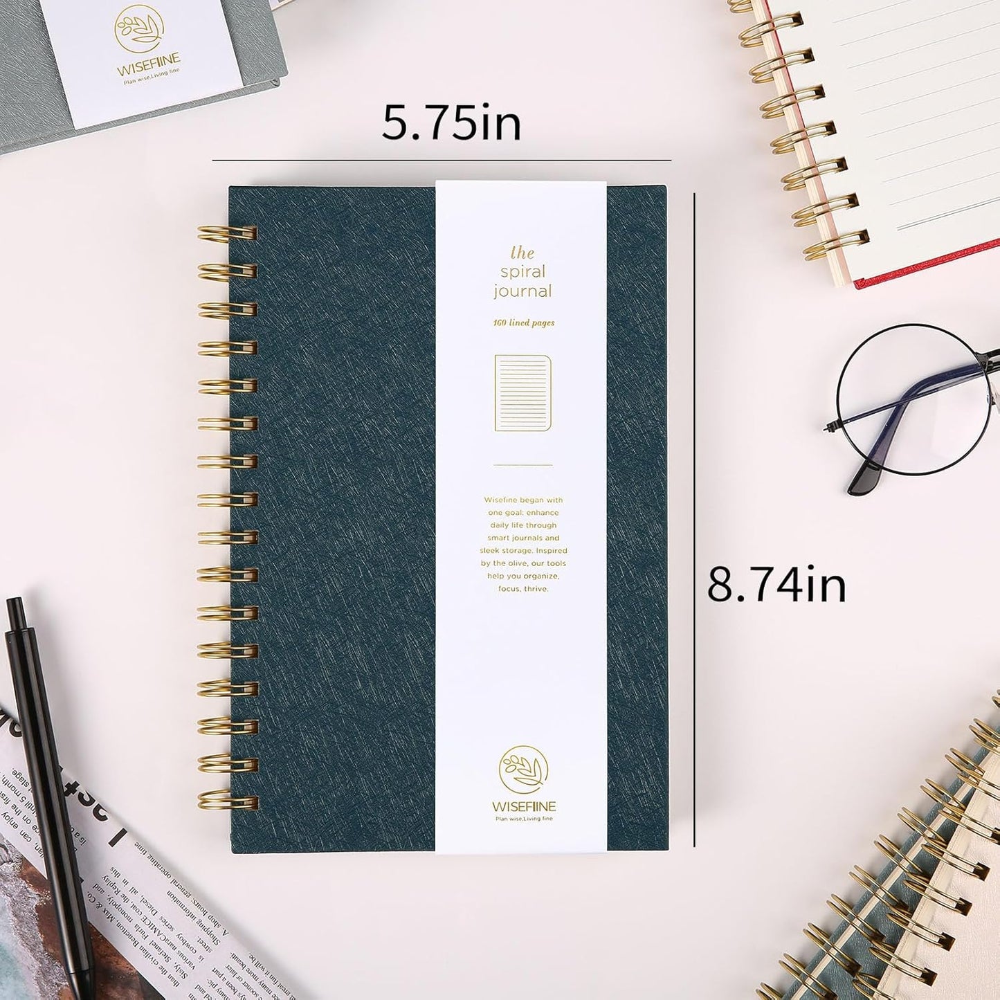 Spiral Journal Notebook with 160 Lined Pages – Hardcover Writing Journal with Gold Twin-Wire Binding, A5 College Ruled Notebooks for Work, School, Travel, Diary, Gift for Women & Men Black