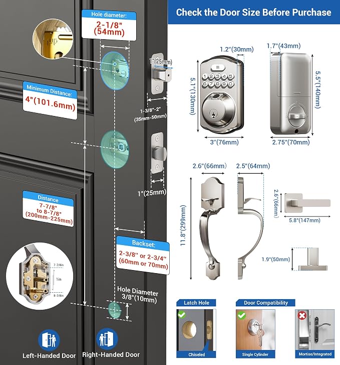 Veise Fingerprint Door Lock Set, Keyless Entry Door Lock, Front Handle Set - Image 9