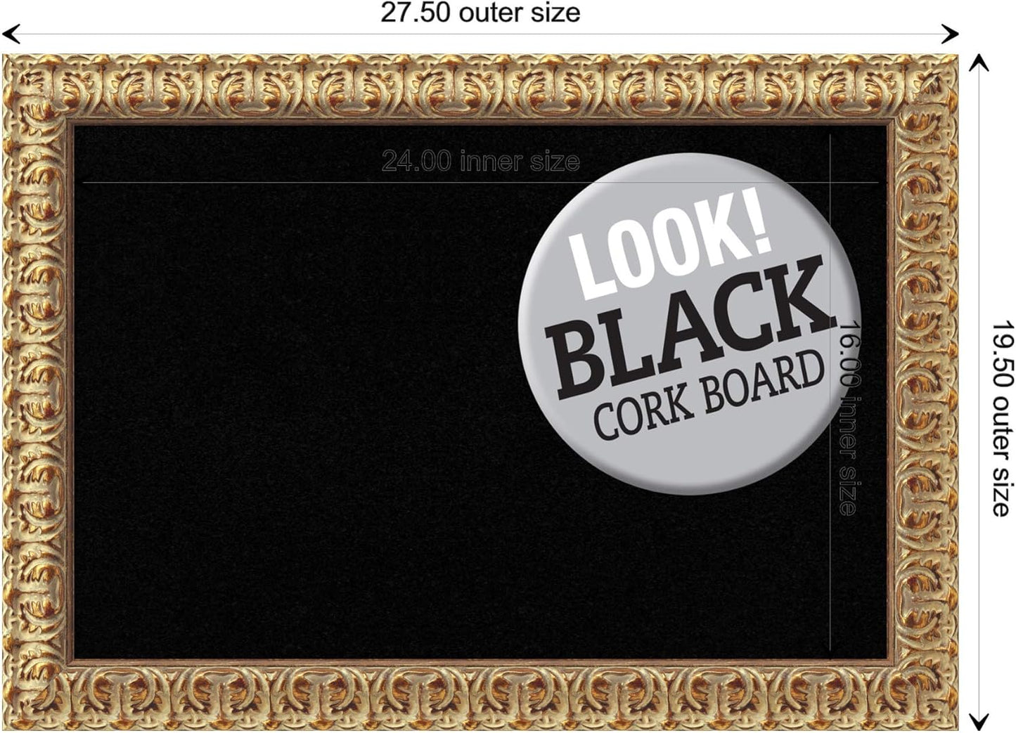 Amanti Art Black Cork Board for Wall, 19x27 Vision Board with Gold Wood Frame, Medium Corkboard Office Decor for Home Organization, Traditional Corkboard Pinboard to display items for home