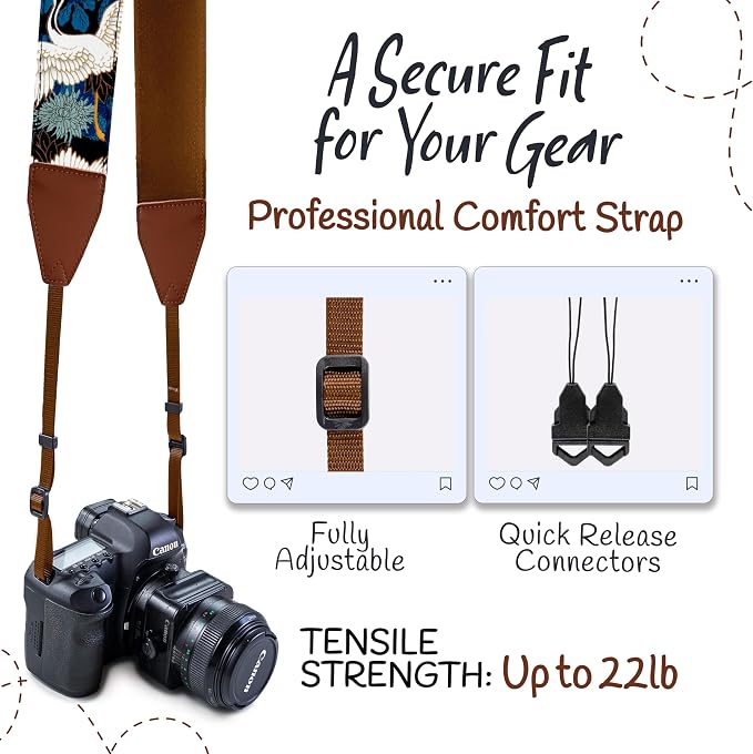 Art Tribute Camera Strap, Vintage Embroidered Neck Shoulder & Crossbody Camera - Image 4