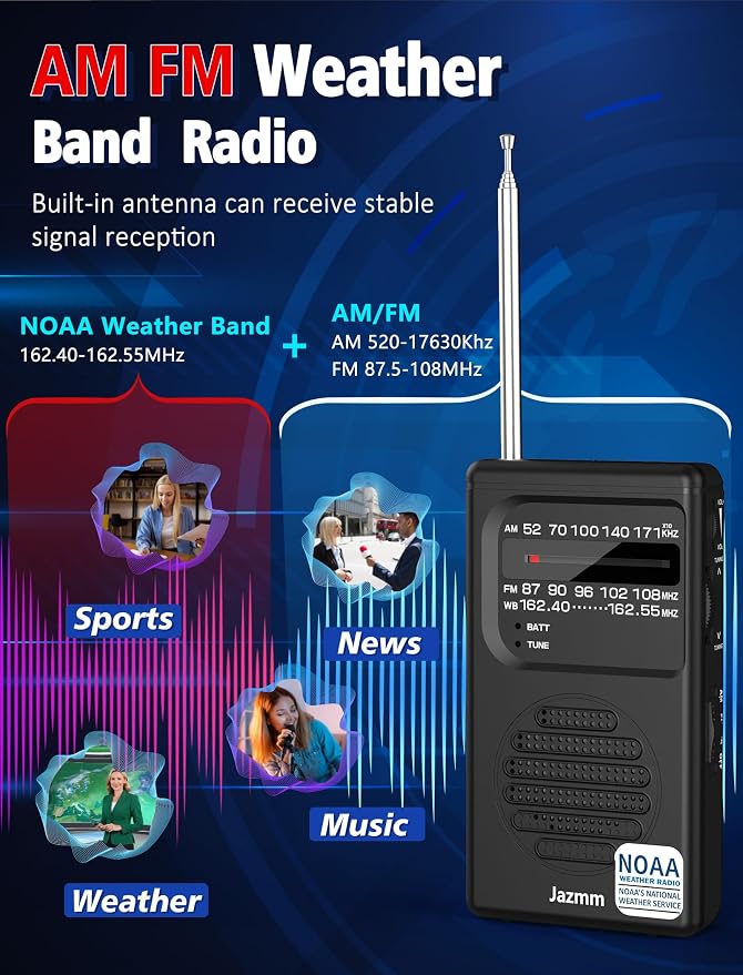 Pocket NOAA Weather Radio, Portable AM FM Battery Operated Radio - Image 2