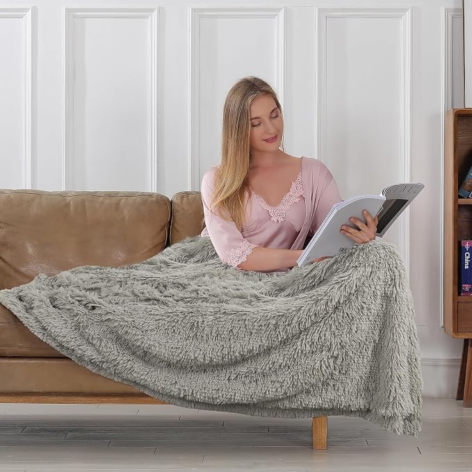 Tuddrom Decorative Extra Soft Fuzzy Faux Fur Throw Blanket 50" x 60", Solid - Image 3