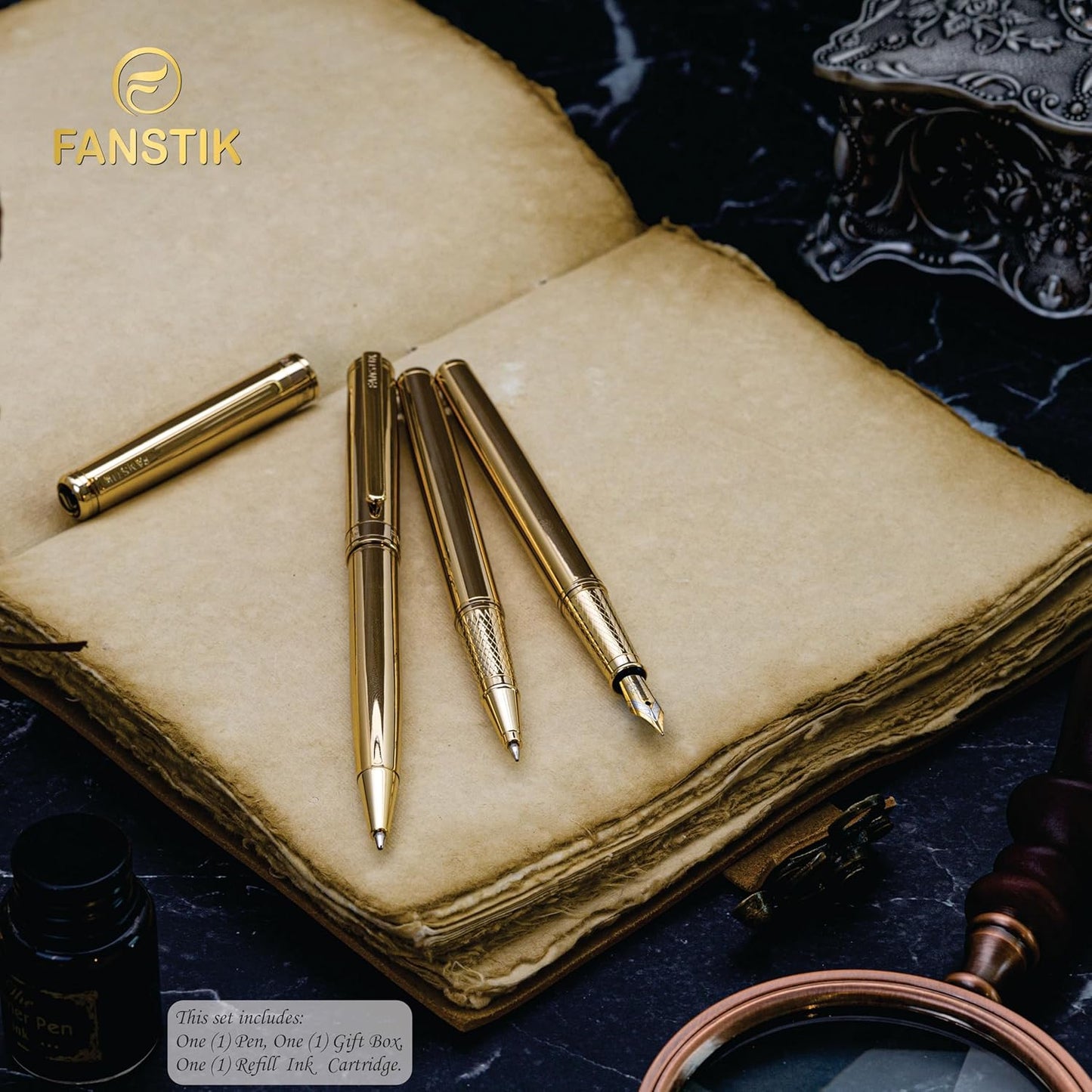 Gold Luxury Rollerball pen (Made In USA) fancy gift set for women, Real 24K Gold Plating, Professional executive pen gift set for men (Lux Rollerball Gld)