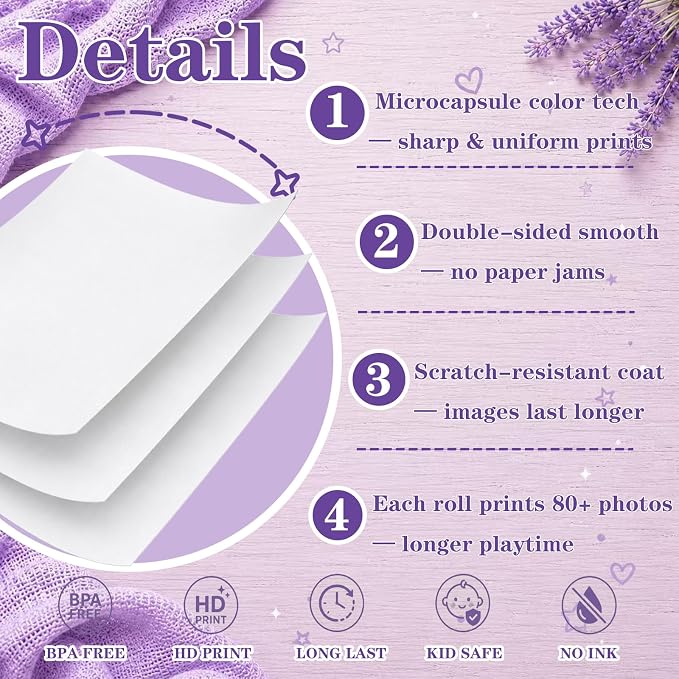 6 Rolls Kids Camera Instant Print Paper Refill-Popikcal Thermal Printer Camera - Image 3