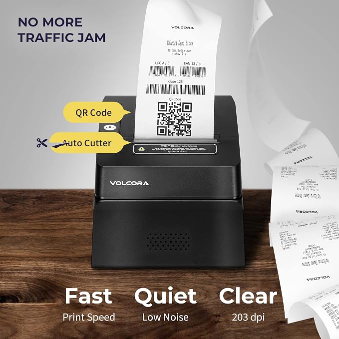 Volcora Thermal Receipt Printer, 80mm USB/Ethernet POS QR Code Printer - Image 3