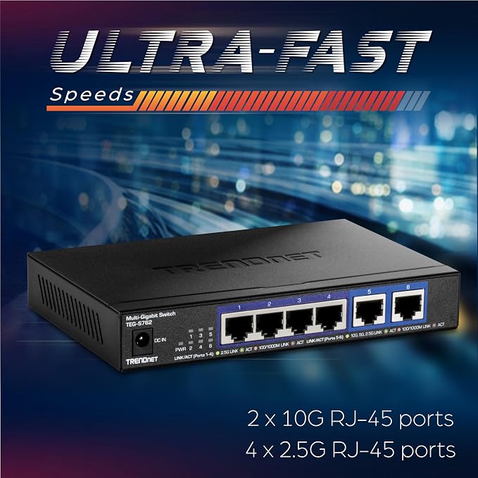TRENDnet 6-Port 10G Switch, 4 x 2.5G RJ-45 Base-T Ports, 2 x 10G RJ-45 Ports - Image 8